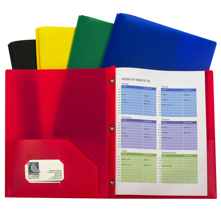C-LINE PRODUCTS 2-Pocket Heavyweight Poly Folder w/Prongs, Assorted Colors, PK10 32960